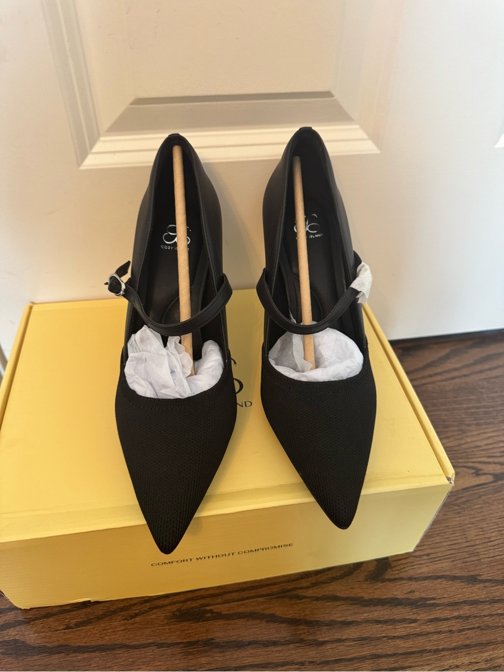 Pointed Black Mary Jane Heels with Ankle Strap